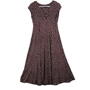 Jones New York Maxi Midi Tea Dress 46" Long Women's 6 Brown Polka Dots Empire